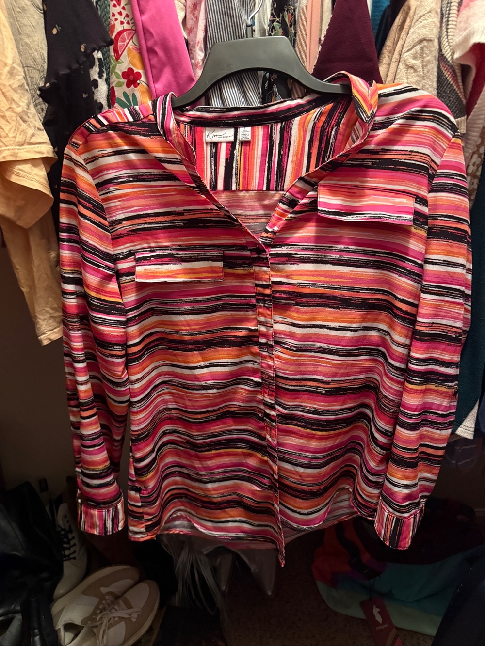 Kim Rogers Pink Striped Button-Front Blouse